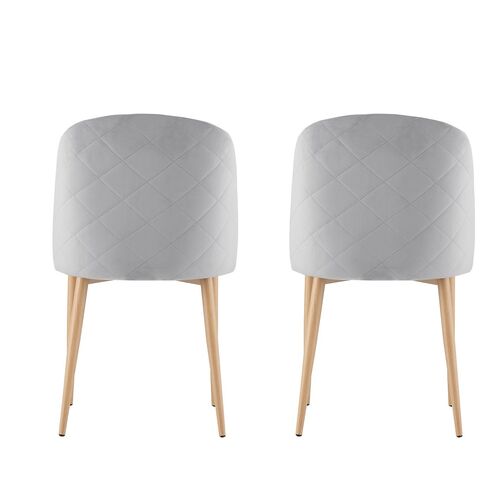 Set of 2 Bradley Velvet Dining Chairs with Wood Effect Metal Legs (Light Grey)