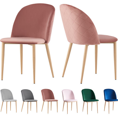 Set of 2 Bradley Velvet Dining Chairs with Wood Effect Metal Legs (Pink)