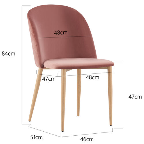 Set of 2 Bradley Velvet Dining Chairs with Wood Effect Metal Legs (Pink)