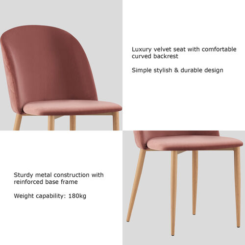 Set of 2 Bradley Velvet Dining Chairs with Wood Effect Metal Legs (Pink)