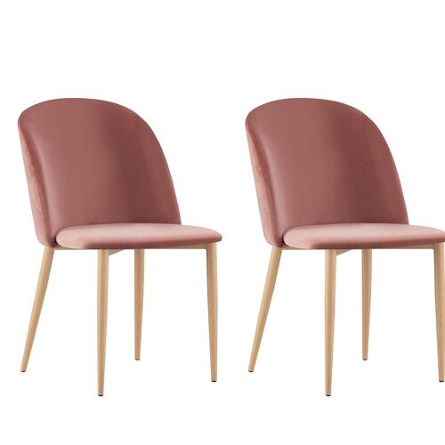 Set of 2 Bradley Velvet Dining Chairs with Wood Effect Metal Legs (Pink)