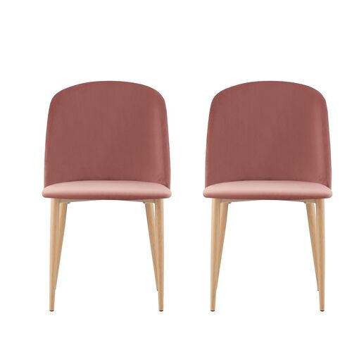 Set of 2 Bradley Velvet Dining Chairs with Wood Effect Metal Legs (Pink)
