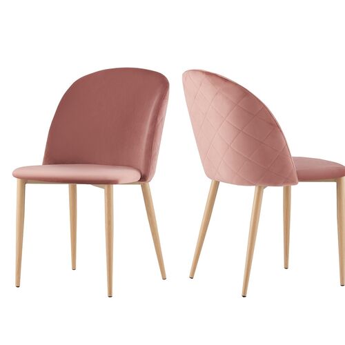 Set of 2 Bradley Velvet Dining Chairs with Wood Effect Metal Legs (Pink)