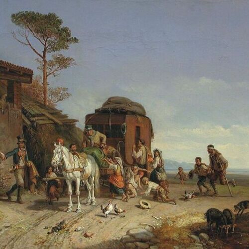 Beggars Ambush a Mail Coach in front of a Post Station in the Pontine Marshes