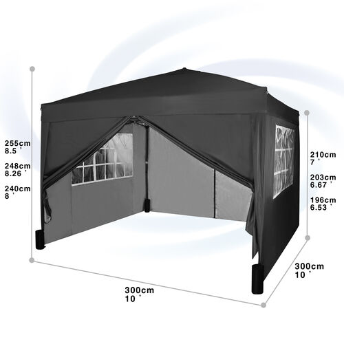 3m x 3m Gazebo Resistant Outdoor Garden Marquee Canopy Canopy + side's (Black)