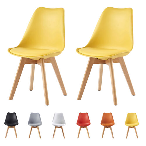 Eva Deluxe Dining Chairs Deluxe Wooden Legs Set of 2(Yellow)
