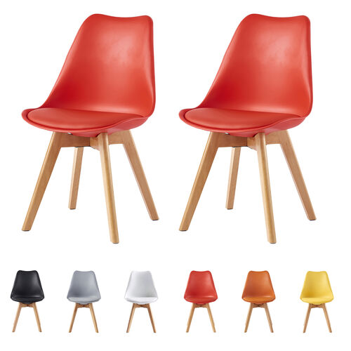 Eva Deluxe Dining Chairs Deluxe Wooden legs set of 2(Red)