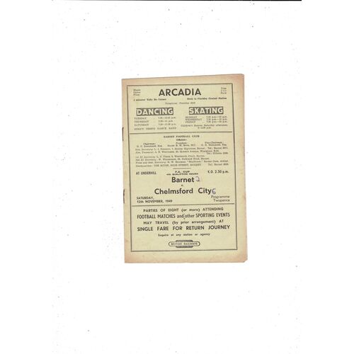 Barnet v Chelmsford City FA Cup Football Programme 1949/50