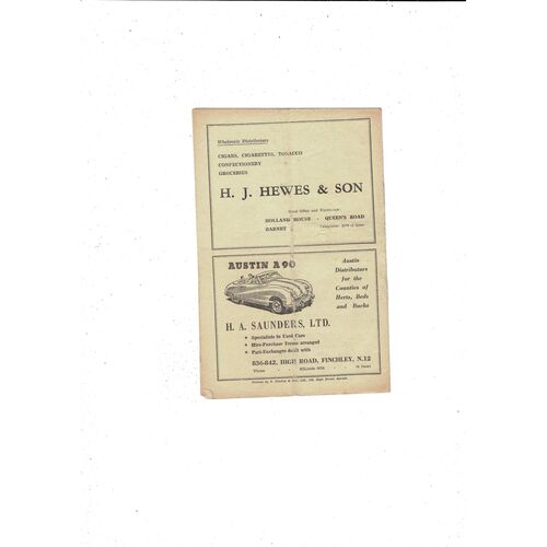 Barnet v Chelmsford City FA Cup Football Programme 1949/50