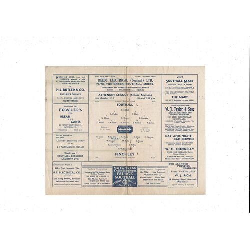 1947/48 Southall v Finchley Football Programme
