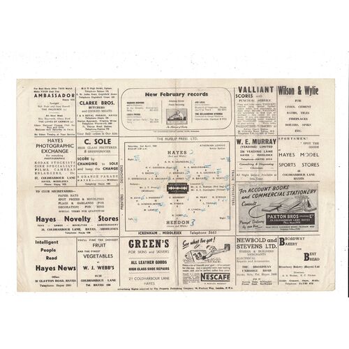 1948/49 Hayes v Hendon Football Programme
