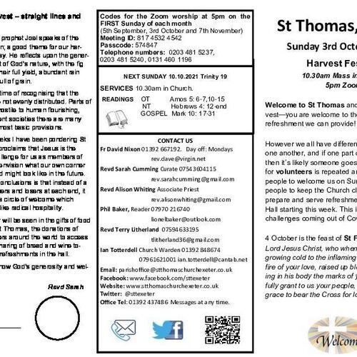 Pew Sheet | The Parish of St Thomas, Exeter
