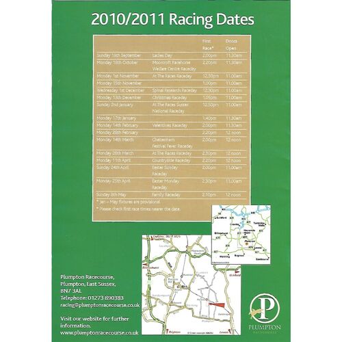 2010 Plumpton Racecourse Racedays & Events Pamphlet