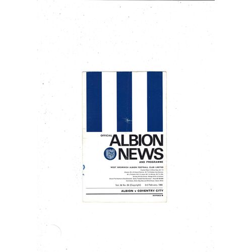 1967/68 West Bromwich Albion v Coventry City Football Programme