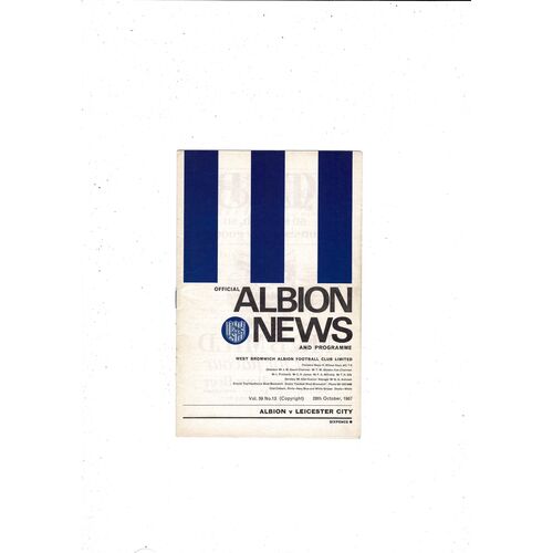 1967/68 West Bromwich Albion v Leicester City Football Programme