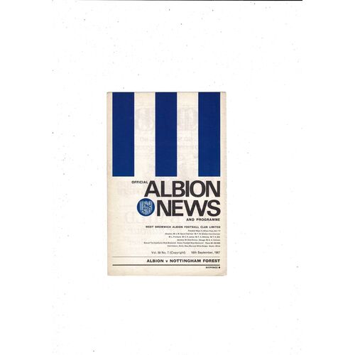 1967/68 West Bromwich Albion v Nottingham Forest Football Programme