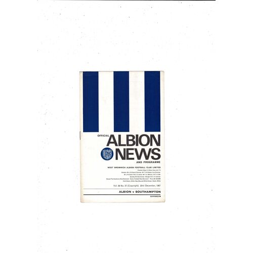 1967/68 West Bromwich Albion v Southampton Football Programme