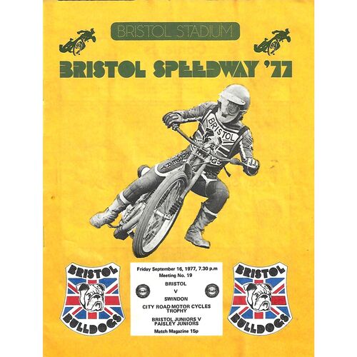 1977 Bristol v Swindon Gulf Oil British League (16/09/1977) Speedway Programme