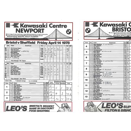 1978 Bristol v Sheffield Gulf Oil British League (14/04/1978) Speedway Programme