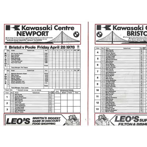 1978 Bristol v Poole Gauntlet Spring Gold Cup (28/04/1978) Speedway Programme