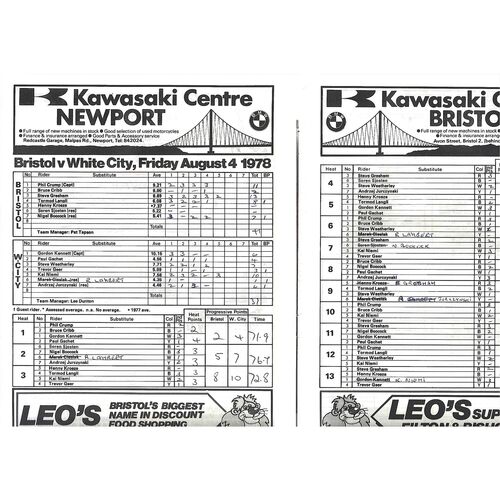 1978 Bristol v White City Rebels Gulf Oil British League (04/08/1978) Speedway Programme