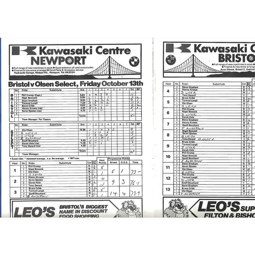 1978 Bristol v Ole Olsen Select Save Our Bulldogs Trophy Challenge Match (13/10/1978) Speedway Programme
