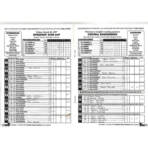1997 Peterborough Tsubaki Chain Panthers v Eastbourne Hyundai Eagles Speedway Star Cup (28/03/1997) Speedway Programme