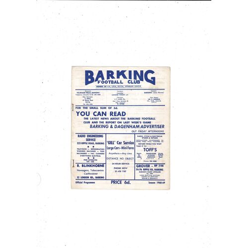 1968/69 Barking v Clapton Football Programme