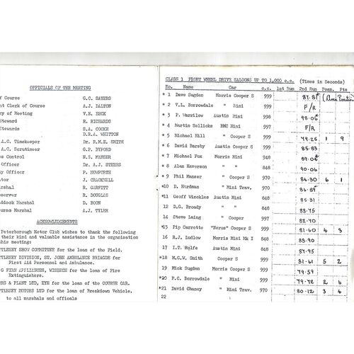 1969 National Autocross Championship Peterborough Motor Club (??/??1969) Autocross Programme & Practise Time Sheets