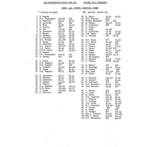 1969 National Autocross Championship Peterborough Motor Club (??/??1969) Autocross Programme & Practise Time Sheets
