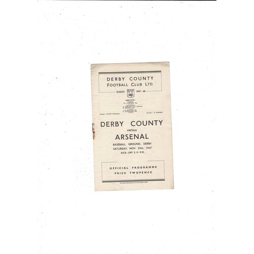 1947/48 Derby County v Arsenal Football Programme