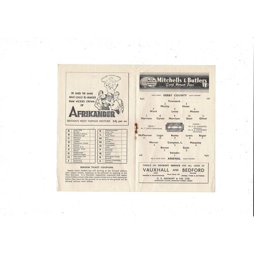 1947/48 Derby County v Arsenal Football Programme