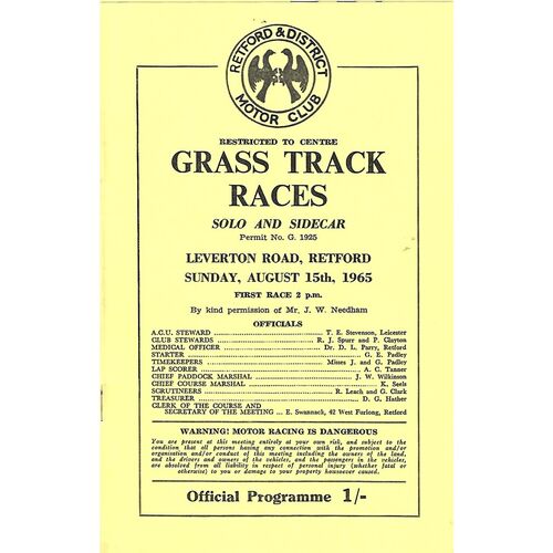 Grass Track Racing Programmes