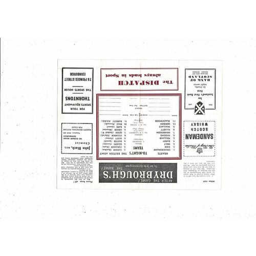 Hearts v The British Army Friendly Football Programme 1961/62