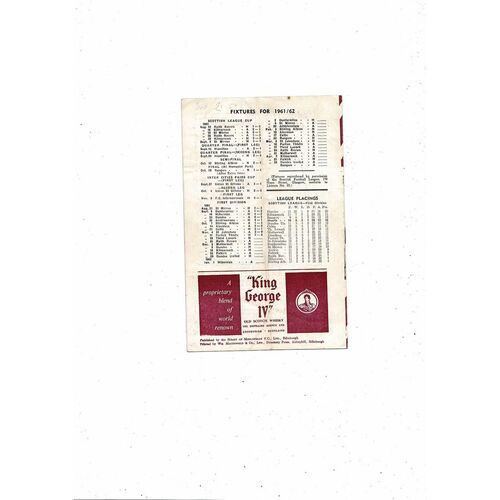 Hearts v The British Army Friendly Football Programme 1961/62