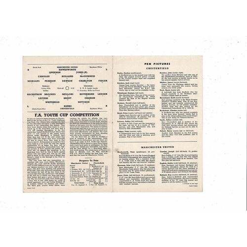 1956 Manchester United v Chesterfield FA Youth Cup Final Football Programme