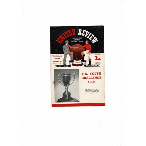 1955/56 Manchester United v Bolton Wanderers FA Youth Cup Semi Final Football Programme