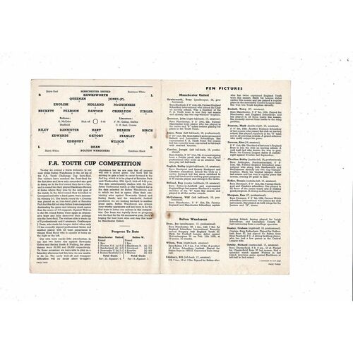 1955/56 Manchester United v Bolton Wanderers FA Youth Cup Semi Final Football Programme