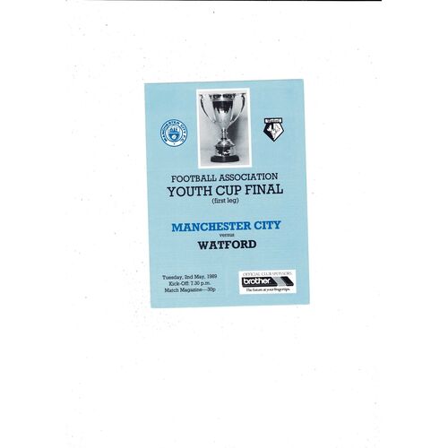 1989 Manchester City v Watford FA Youth Cup Final Football Programme