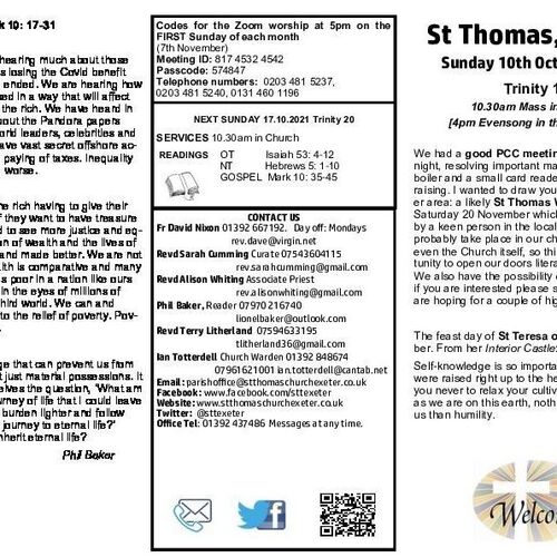 Pew Sheet | The Parish of St Thomas, Exeter