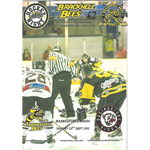 2012/13 Bracknell Bees v Basingstoke Bison (23/09/2012) EPIHL Ice Hockey League Match Programme