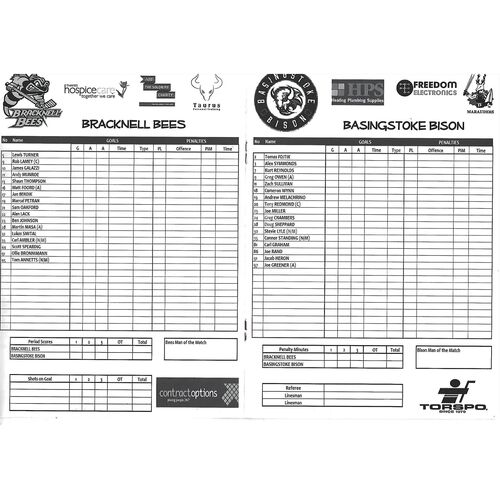 2012/13 Bracknell Bees v Basingstoke Bison (23/09/2012) EPIHL Ice Hockey League Match Programme