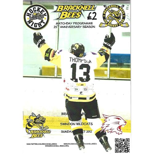 2012/13 Bracknell Bees v Swindon Wildcats (14/10/2012) EPIHL Ice Hockey League Match Programme