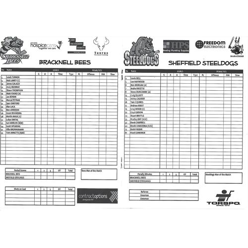 2012/13 Bracknell Bees v Sheffield Steeldogs (21/10/2012) EPIHL Ice Hockey League Match Programme