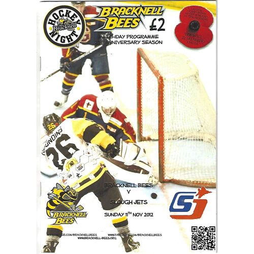 2012/13 Bracknell Bees v Slough Jets (11/11/2012) EPIHL Ice Hockey League Match Programme