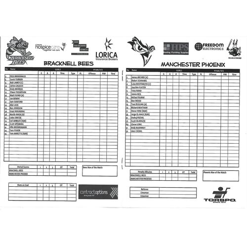 2012/13 Bracknell Bees v Manchester Phoenix (08/12/2012) EPIHL Ice Hockey League Match Programme