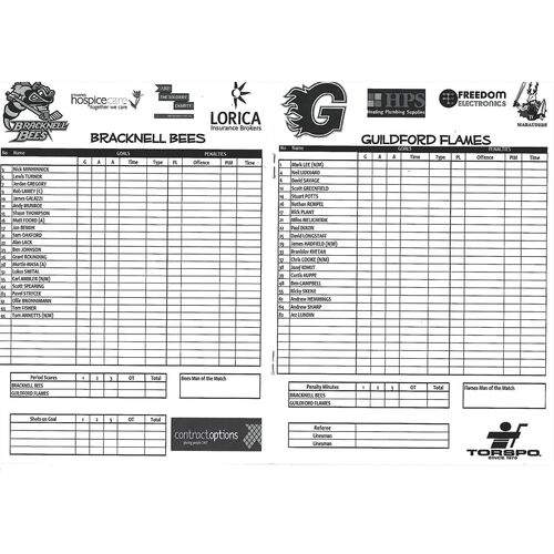 2012/13 Bracknell Bees v Guildford Flames (06/01/2013) EPIHL Ice Hockey League Match Programme