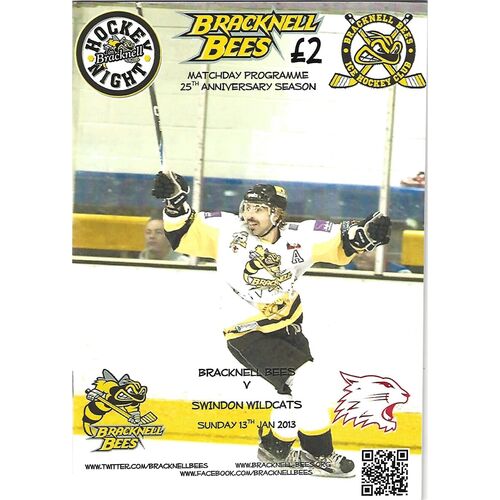 2012/13 Bracknell Bees v Swindon Wildcats (13/01/2013) EPIHL Ice Hockey League Match Programme