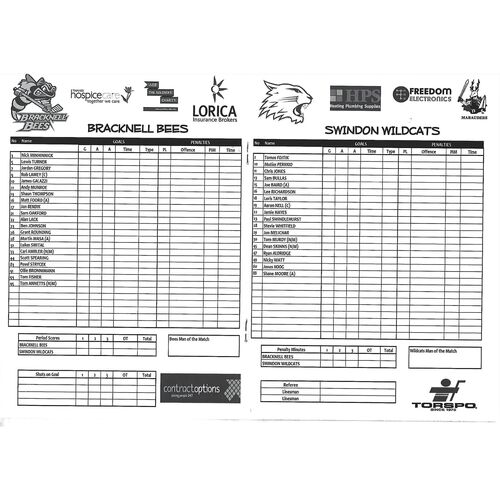 2012/13 Bracknell Bees v Swindon Wildcats (13/01/2013) EPIHL Ice Hockey League Match Programme