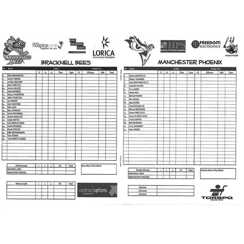 2012/13 Bracknell Bees v Manchester Phoenix (27/01/2013) EPIHL Ice Hockey League Match Programme